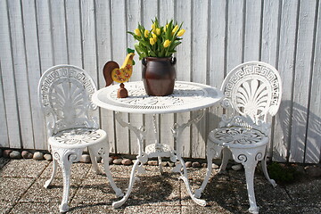 Image showing Easter picture with yellow Tulips and Easter cock