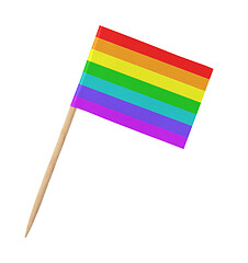 Image showing Small paper rainbow flag on wooden stick