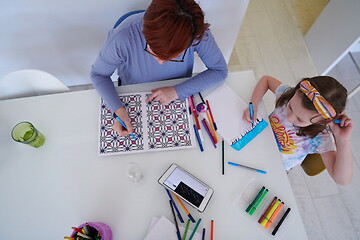 Image showing Mother and little daughter  playing together  drawing creative a