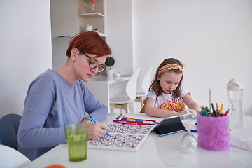 Image showing Mother and little daughter  playing together  drawing creative a