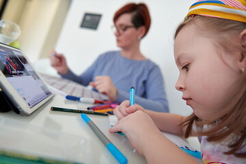 Image showing Mother and little daughter  playing together  drawing creative a