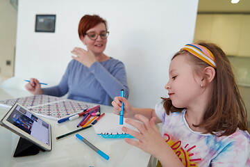 Image showing Mother and little daughter  playing together  drawing creative a
