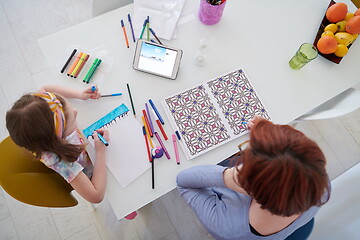 Image showing Mother and little daughter  playing together  drawing creative a