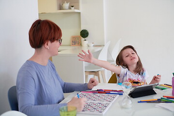 Image showing Mother and little daughter  playing together  drawing creative a