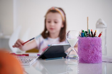 Image showing Mother and little daughter  playing together  drawing creative a