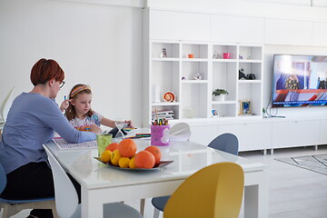 Image showing Mother and little daughter  playing together  drawing creative a