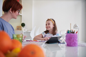 Image showing Mother and little daughter  playing together  drawing creative a