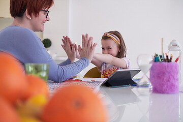 Image showing Mother and little daughter  playing together  drawing creative a