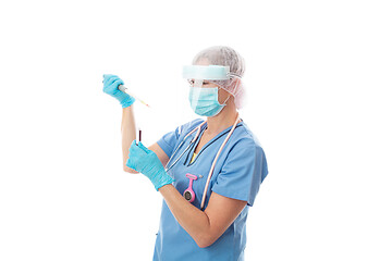 Image showing Pathologist or laboratory worker tests a blood lab sample