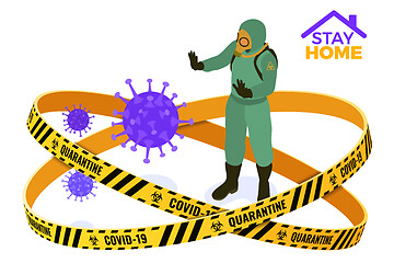 Image showing covid-19 quarantine stay home Doctor in protective coverall