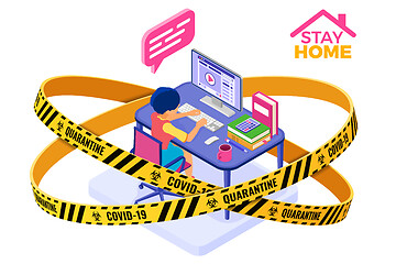 Image showing covid-19 coronavirus quarantine stay home online education