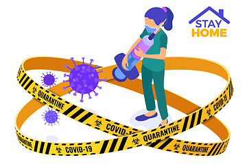 Image showing covid-19 quarantine stay home nurse with syringe