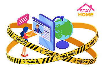 Image showing covid-19 quarantine stay home online education