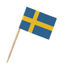 Image showing Small paper Swedish flag on wooden stick