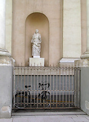 Image showing Bicycle and sculpture