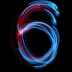 Image showing The neon number 6, blue light image