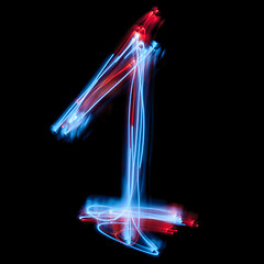 Image showing The neon number one, blue light image