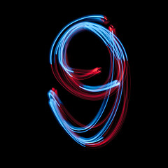 Image showing The neon number 9, blue light image