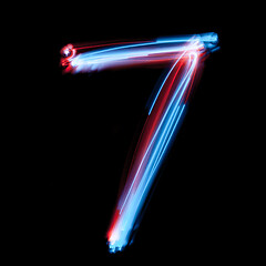 Image showing The neon number 7, blue light image