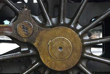 Image showing Wheel detail of steam engine