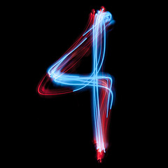 Image showing The neon number 4, blue light image