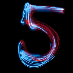 Image showing The neon number 5, blue light image