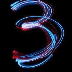 Image showing The neon number 3, blue light image