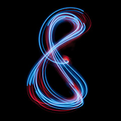 Image showing The neon number 8, blue light image