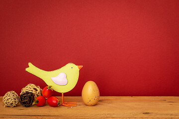 Image showing bird with an egg easter holiday decoration background
