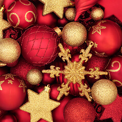 Image showing Red and Gold Christmas Tree Decorations