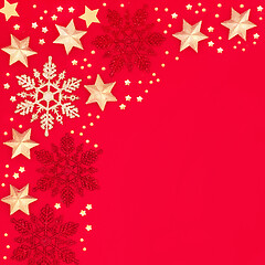 Image showing Christmas Snowflake and Star Border on Red Background