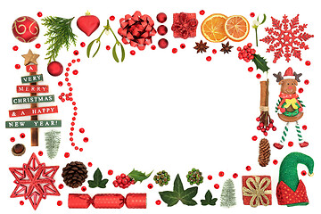 Image showing Christmas Abstract Background Border with Traditional Symbols