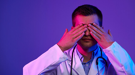 Image showing coronavirus pandemic doctor covering eyes