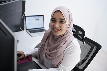 Image showing Arabic creative professional  working at home office on desktop 