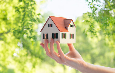 Image showing close up of hand holding house or home model