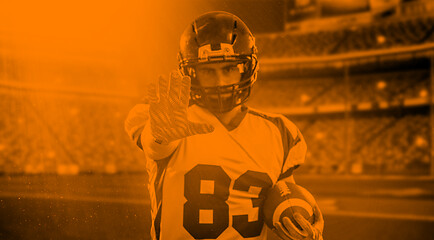 Image showing duo toned american football player in  arena at night