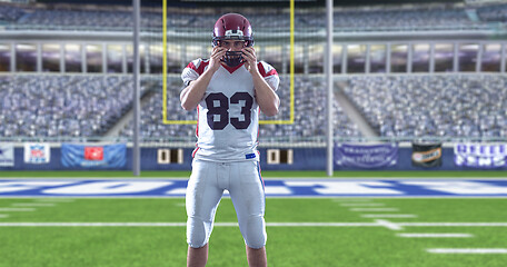 Image showing American Football Player isolated on big modern stadium field