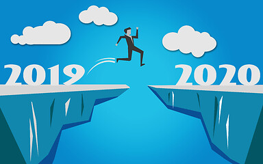 Image showing Man jump over the cliff into year 2020