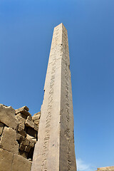 Image showing Ancient Obelisk with hieroglyphs at Karnak Temple, Luxor, Egypt