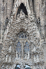 Image showing Detail of Nativity facade of Sagrada Familia church in Barcelona