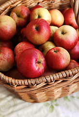 Image showing Ripe red and yellow apples close-up in a basket