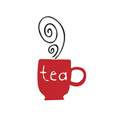 Image showing Illustration of abstract red cup with hot tea on white