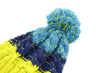 Image showing Bright knitted hat isolated with pompon