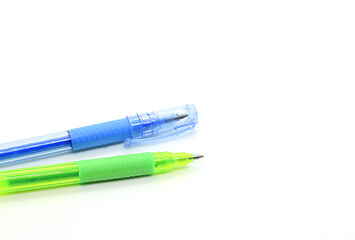 Image showing Two bright colorful gel pens on white background