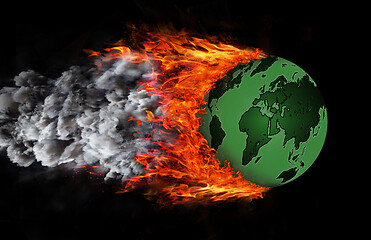 Image showing Globe on fire, the spreading of the Coronavirus