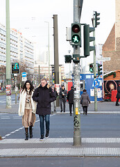 Image showing BERLIN, GERMANY - Januari 1, 2020: People stand on a pedestrian 