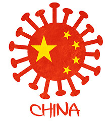 Image showing The Chinese national flag with corona virus or bacteria