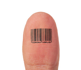 Image showing Barcode on a thumb - Isolated on white