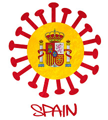 Image showing The Spanish national flag with corona virus or bacteria