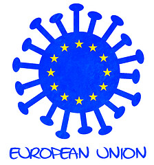 Image showing The flag of the European Union with corona virus or bacteria